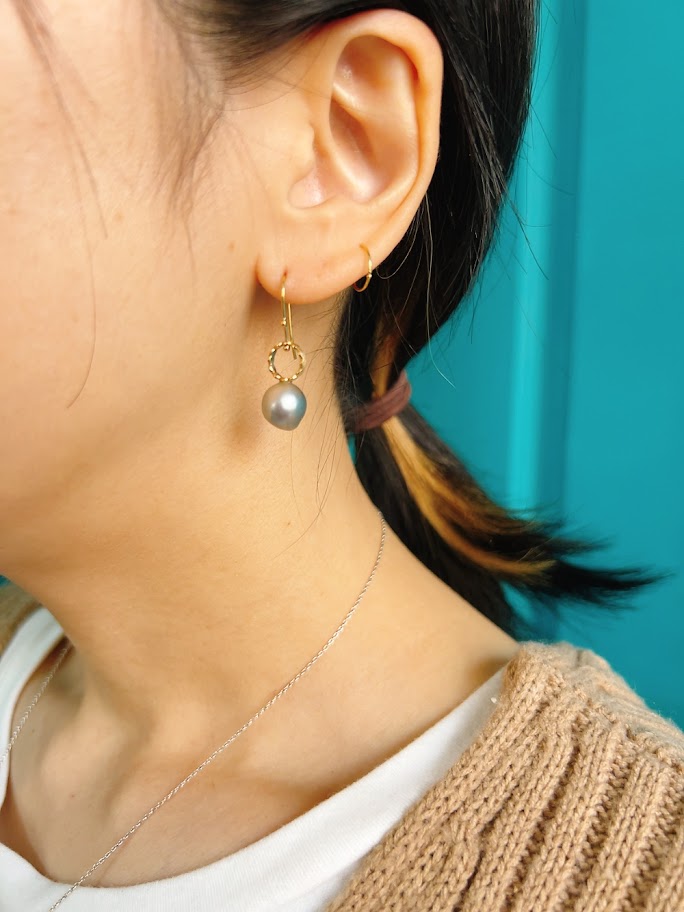 kerama pearl × marumaru hook earring / K18 (両耳)