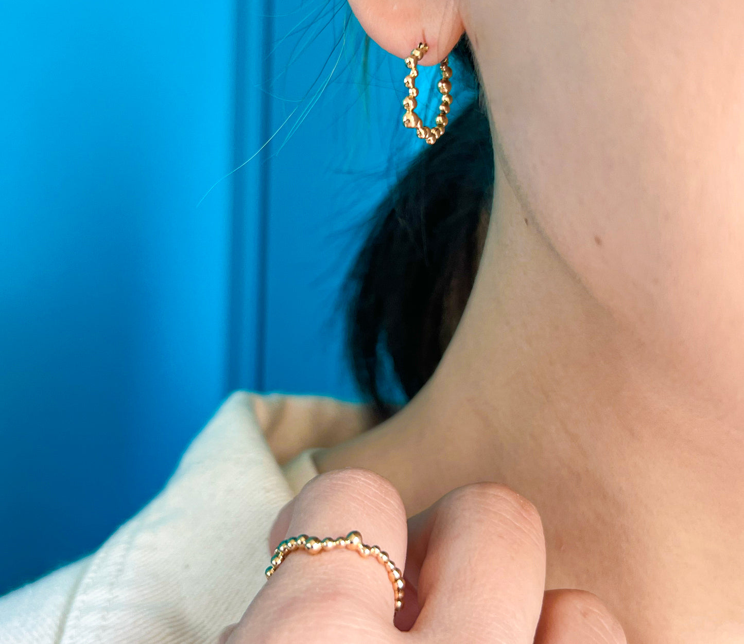 cell hoop pierced earring / K18 (片耳)