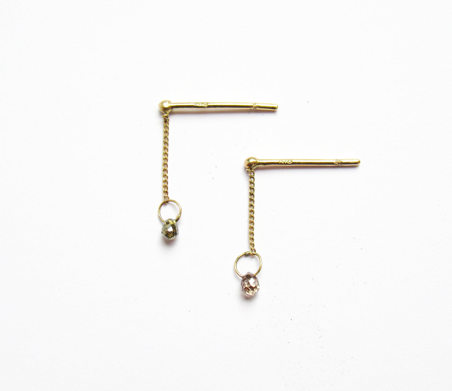 tiny diamond chain pierced earring (brown diamond) / K18 (両耳)