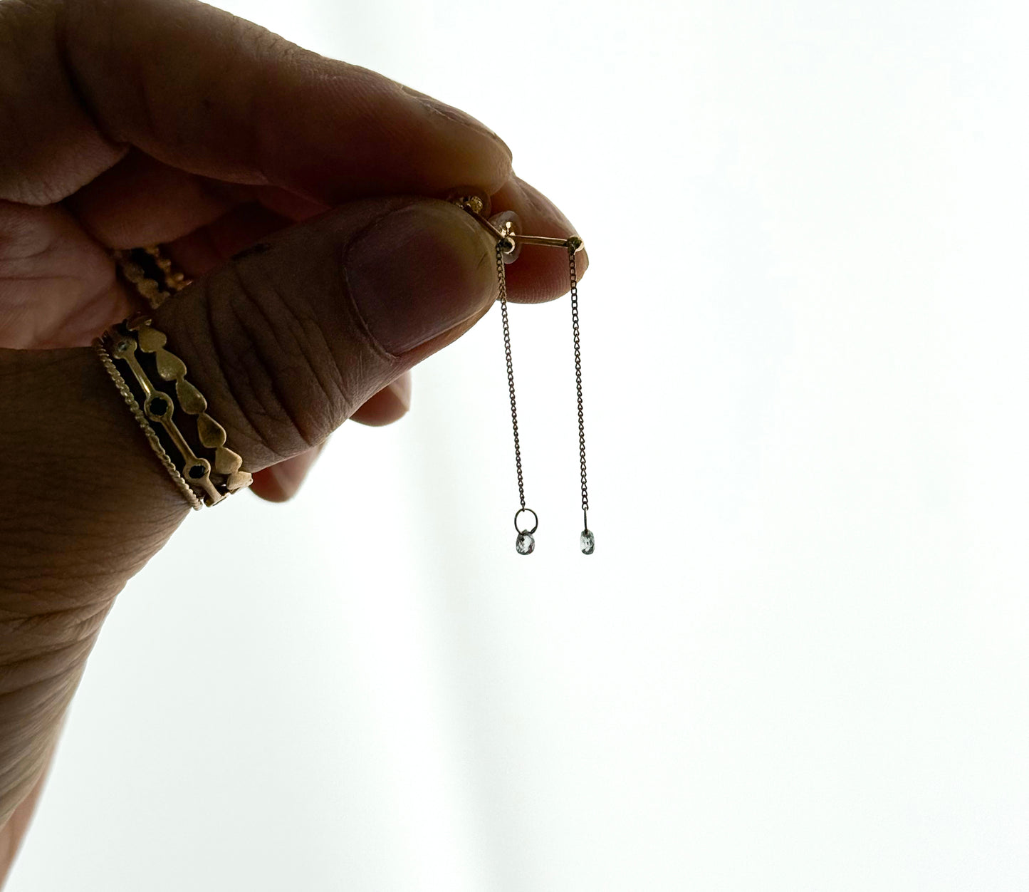 tiny diamond chain pierced earring (white diamond) / K18 (両耳)