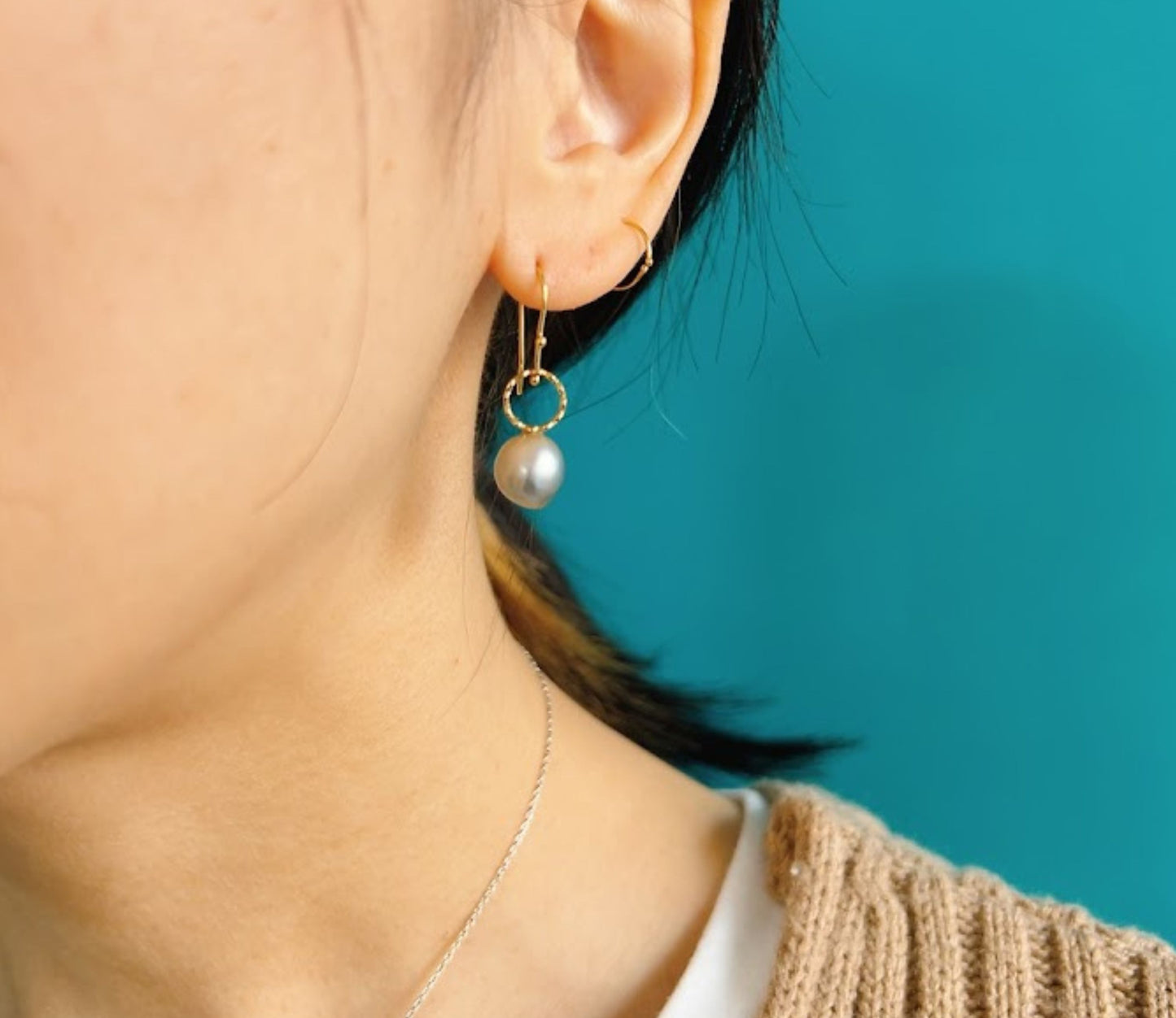 kerama pearl × marumaru hook pierced earring / K18 (両耳)