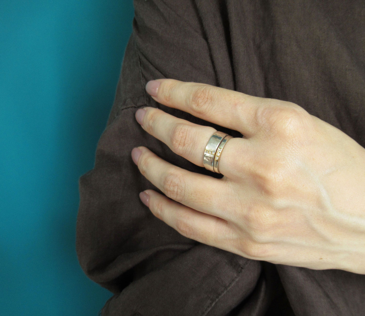 Silver×K18 dia 3P ring 2