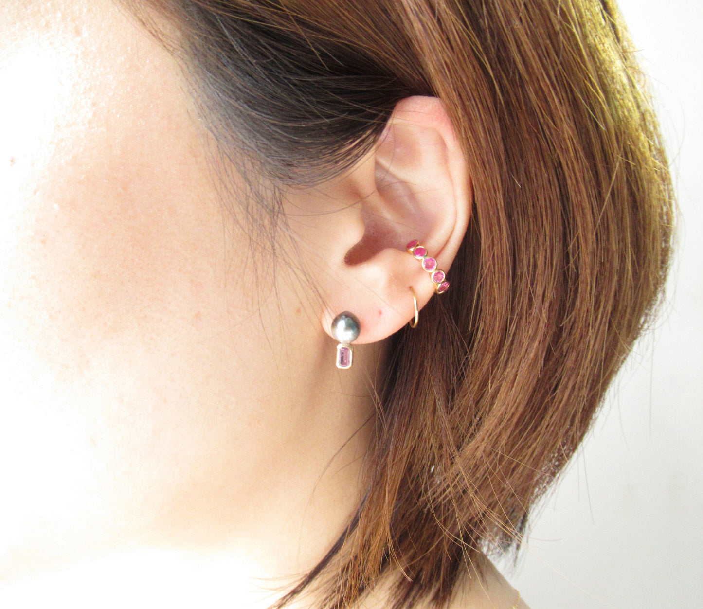 kerama pearl × blue sapphire pierced earring 2 / K18 (片耳)