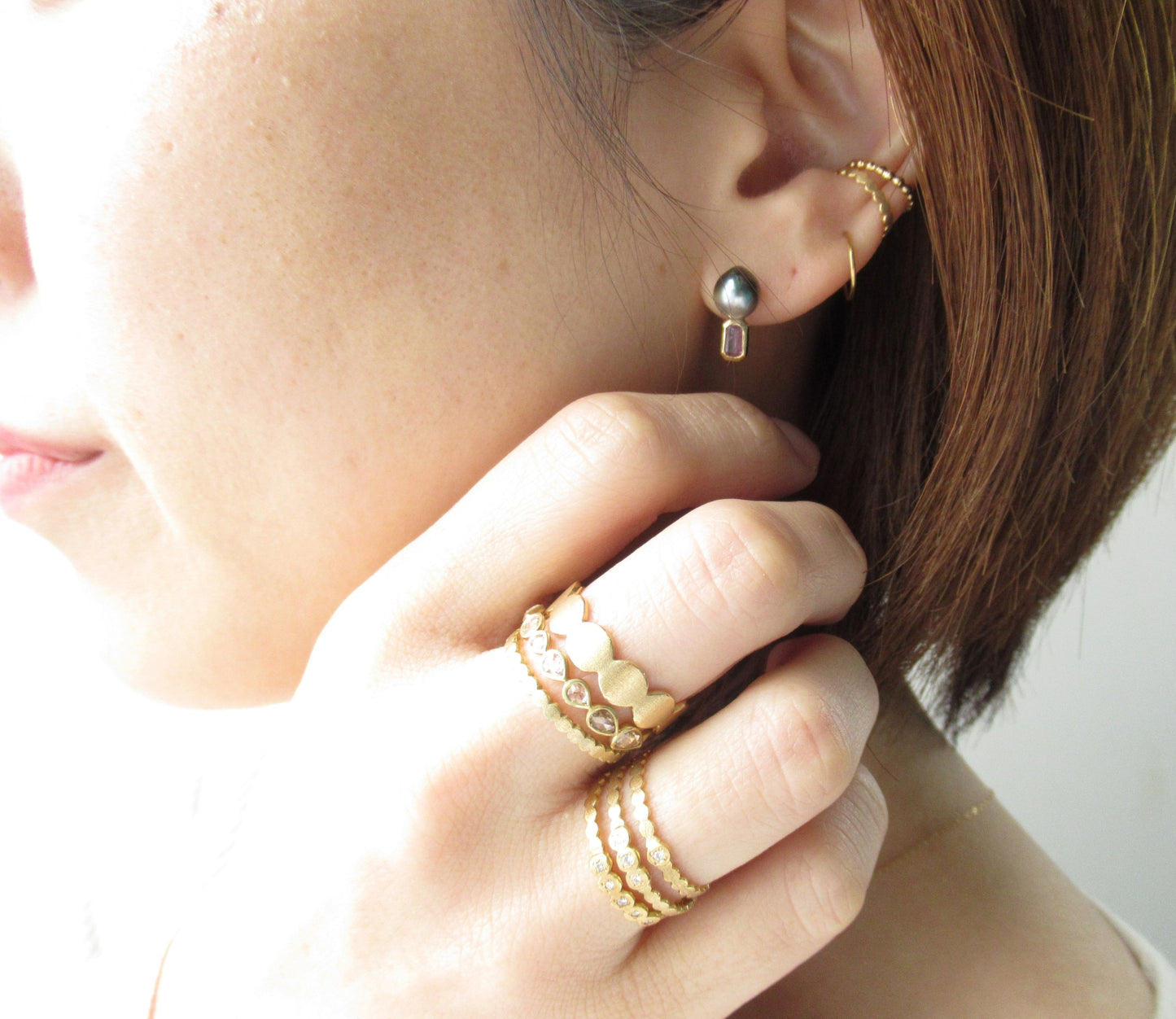 kerama pearl × blue sapphire pierced earring 2 / K18 (片耳)