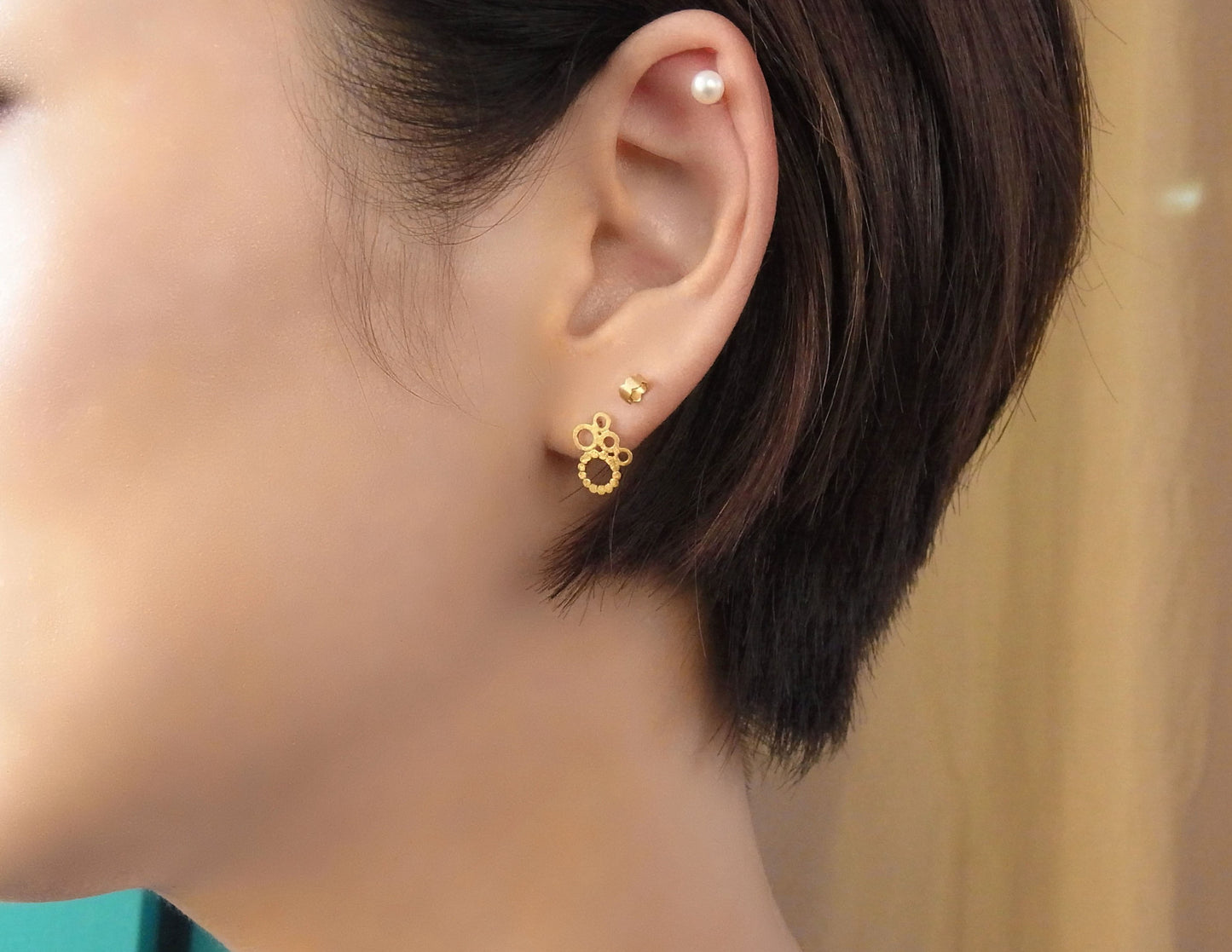 bubble chain earring 3 / K18 (片耳)