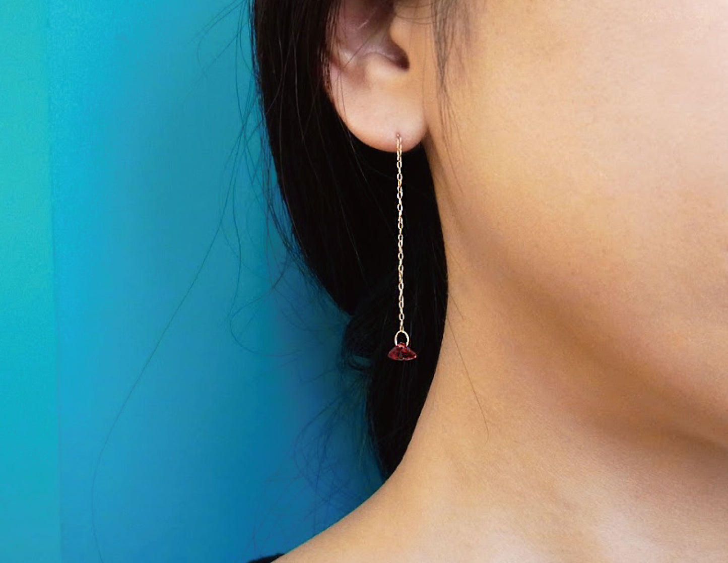 garnet chain pierced earring /K18 (両耳)