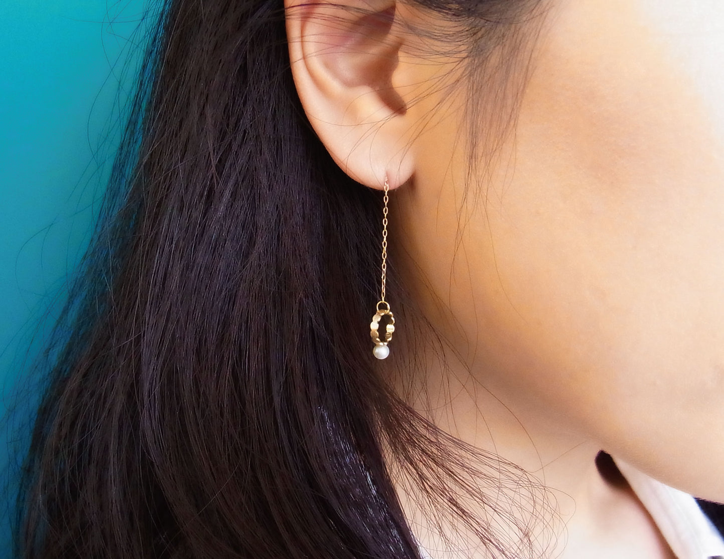 marumaru pearl chain pierced earring / K18 (片耳)