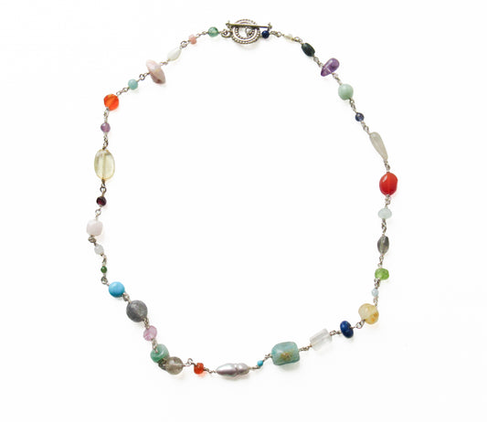 multi stone necklace / Silver (45cm)