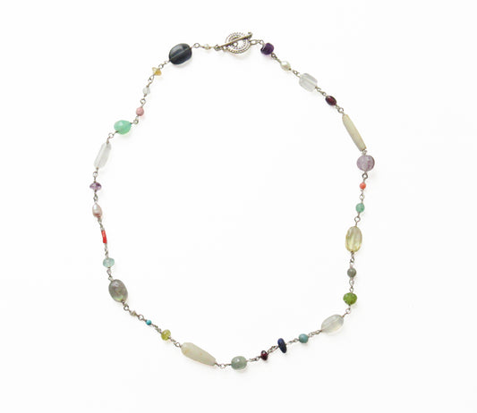 multi stone necklace / Silver (45cm)