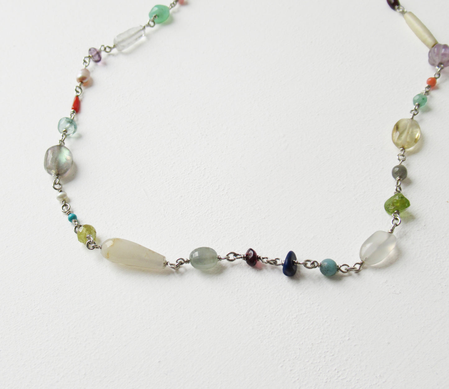 multi stone necklace / Silver (45cm)