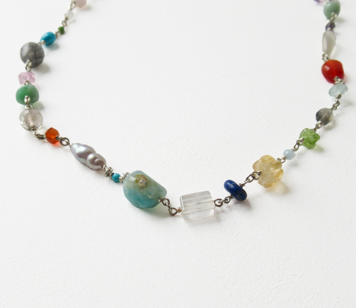 multi stone necklace / Silver (45cm)