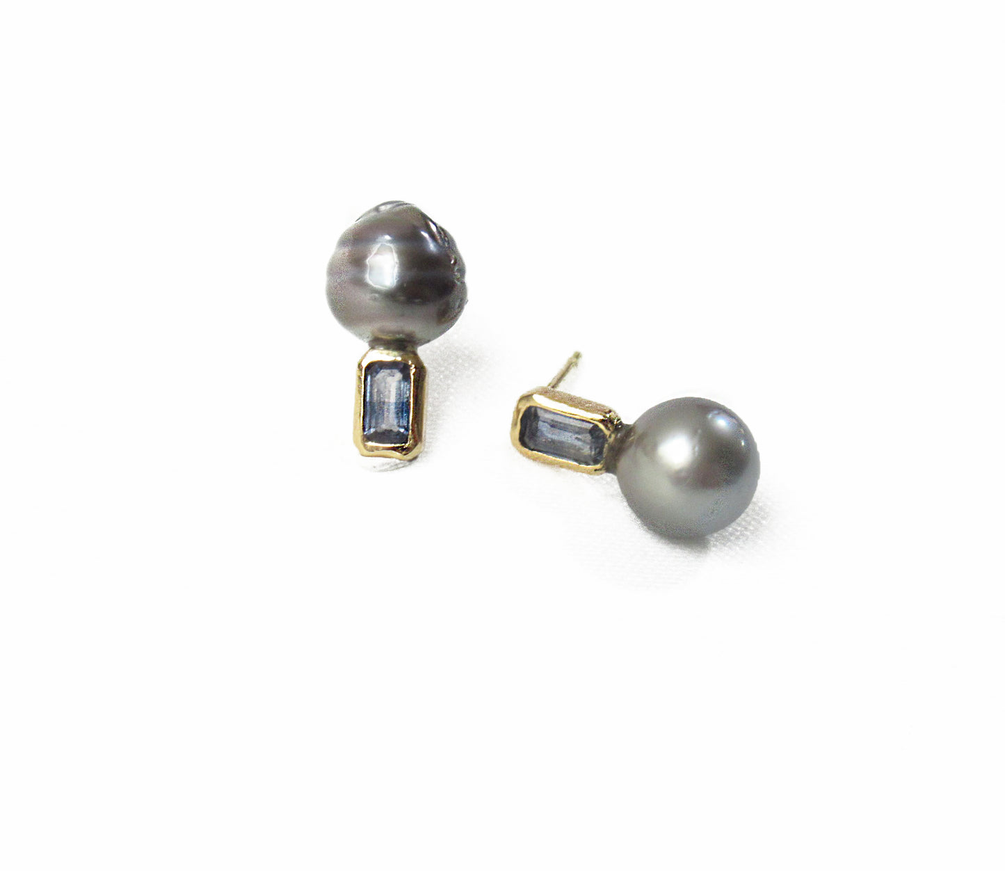 kerama pearl × blue sapphire earring 2 / K18 (片耳)