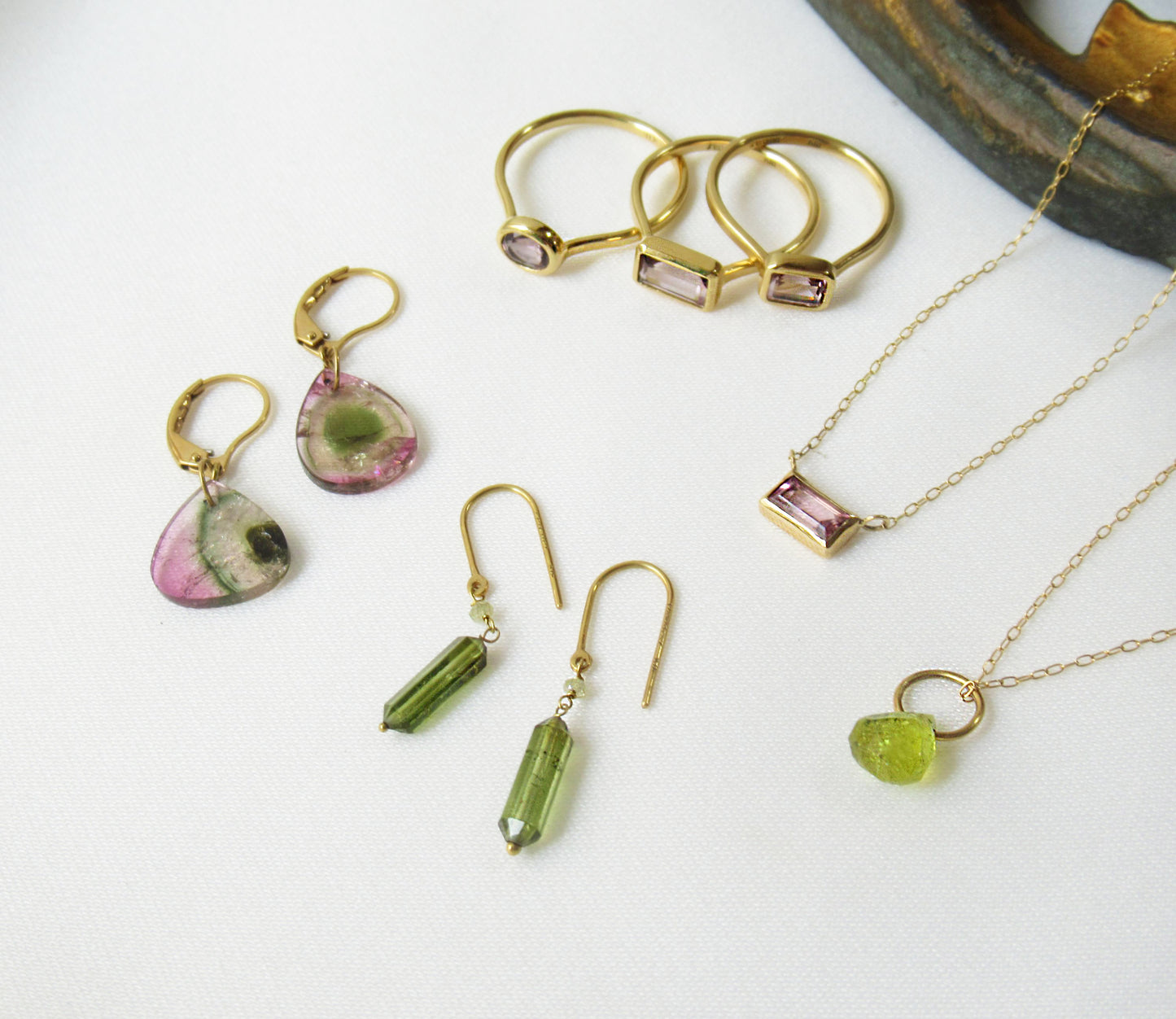 watermelon tourmaline earring (pierce) / K18 (両耳)