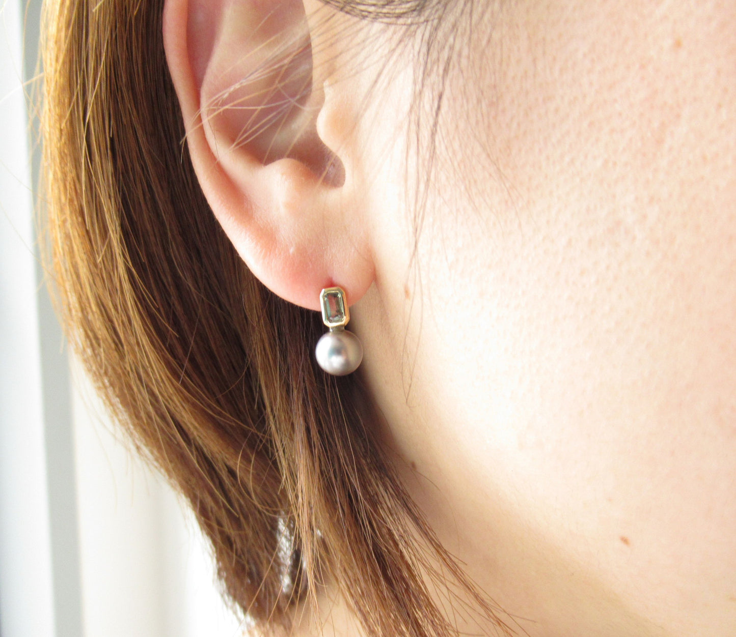 kerama pearl × green sapphire earring / K18 (片耳)