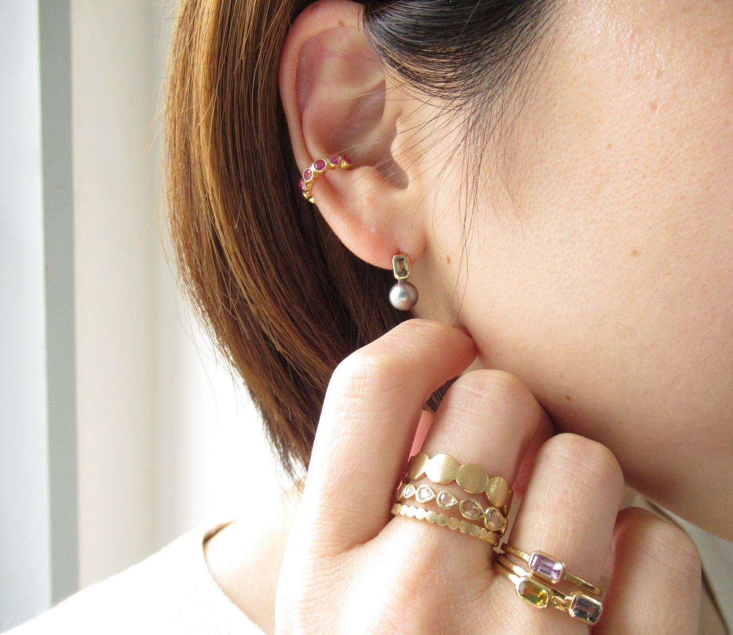 kerama pearl × orange sapphire earring / K18 (片耳)