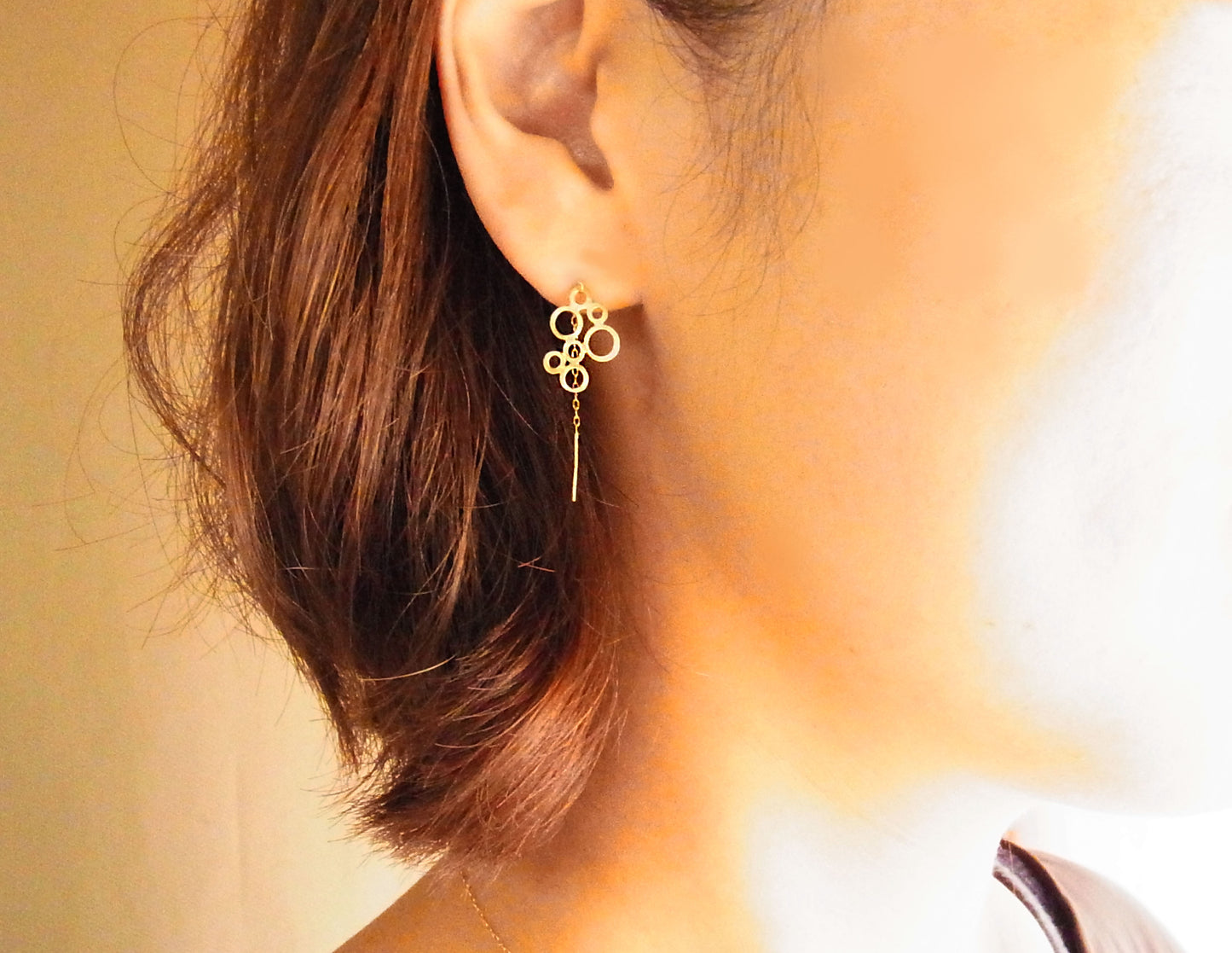 bubble chain earring 2 /K18 (片耳）