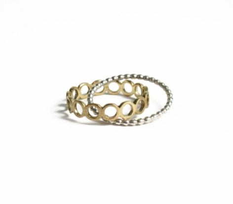 crossing circle ring  / K18,Silver
