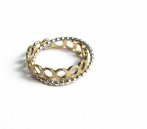 crossing circle ring  / K18,Silver