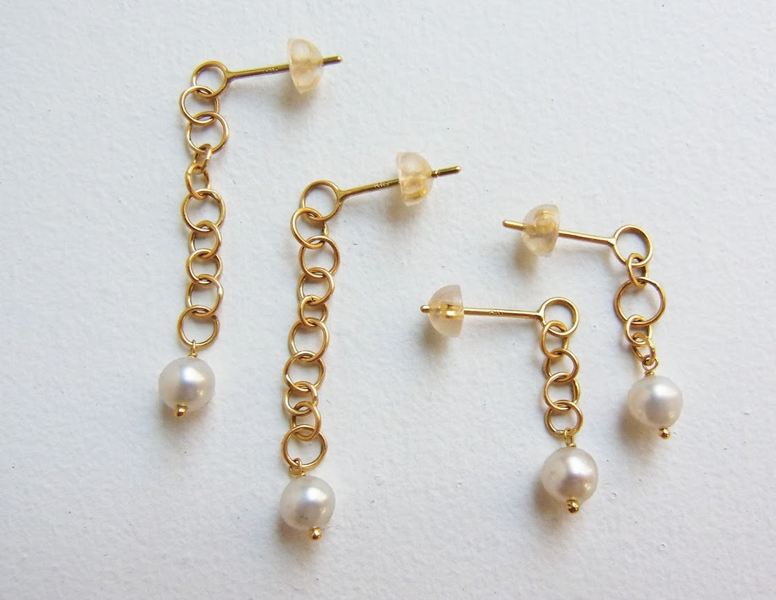 bubble chain pearl earring /K18 (short/片耳）