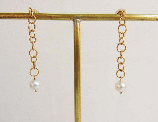 bubble chain pearl earring /K18 (long/片耳）
