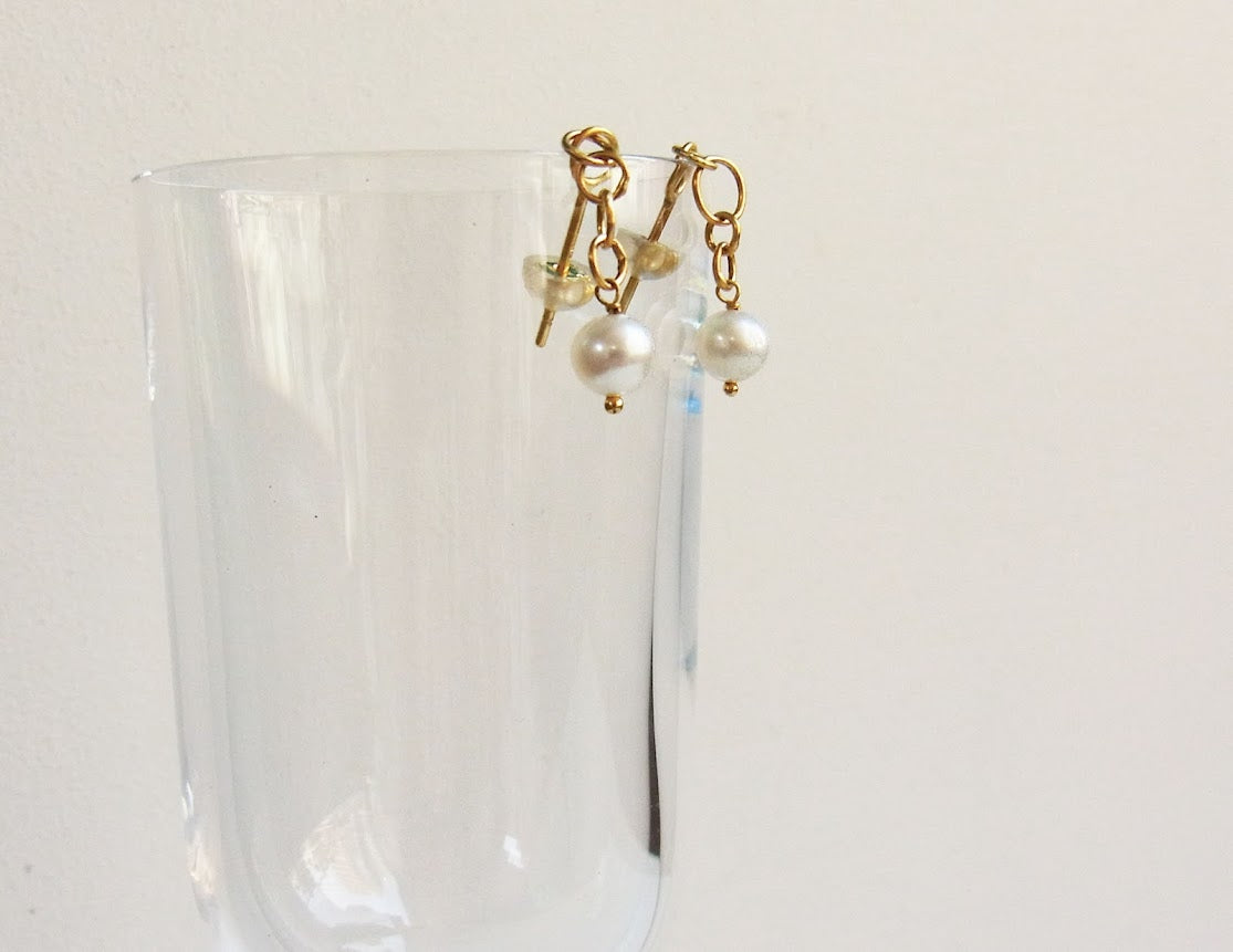 bubble chain pearl earring /K18 (short/片耳）