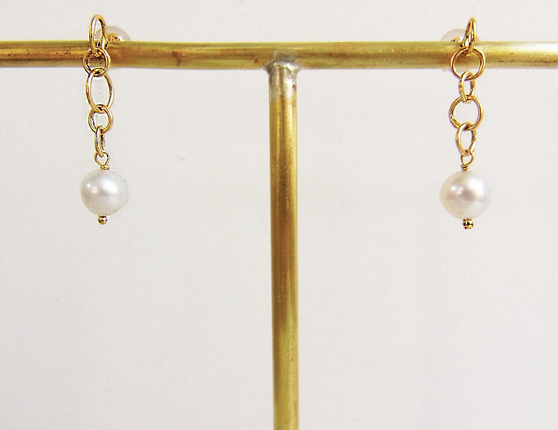 bubble chain pearl earring /K18 (short/片耳）