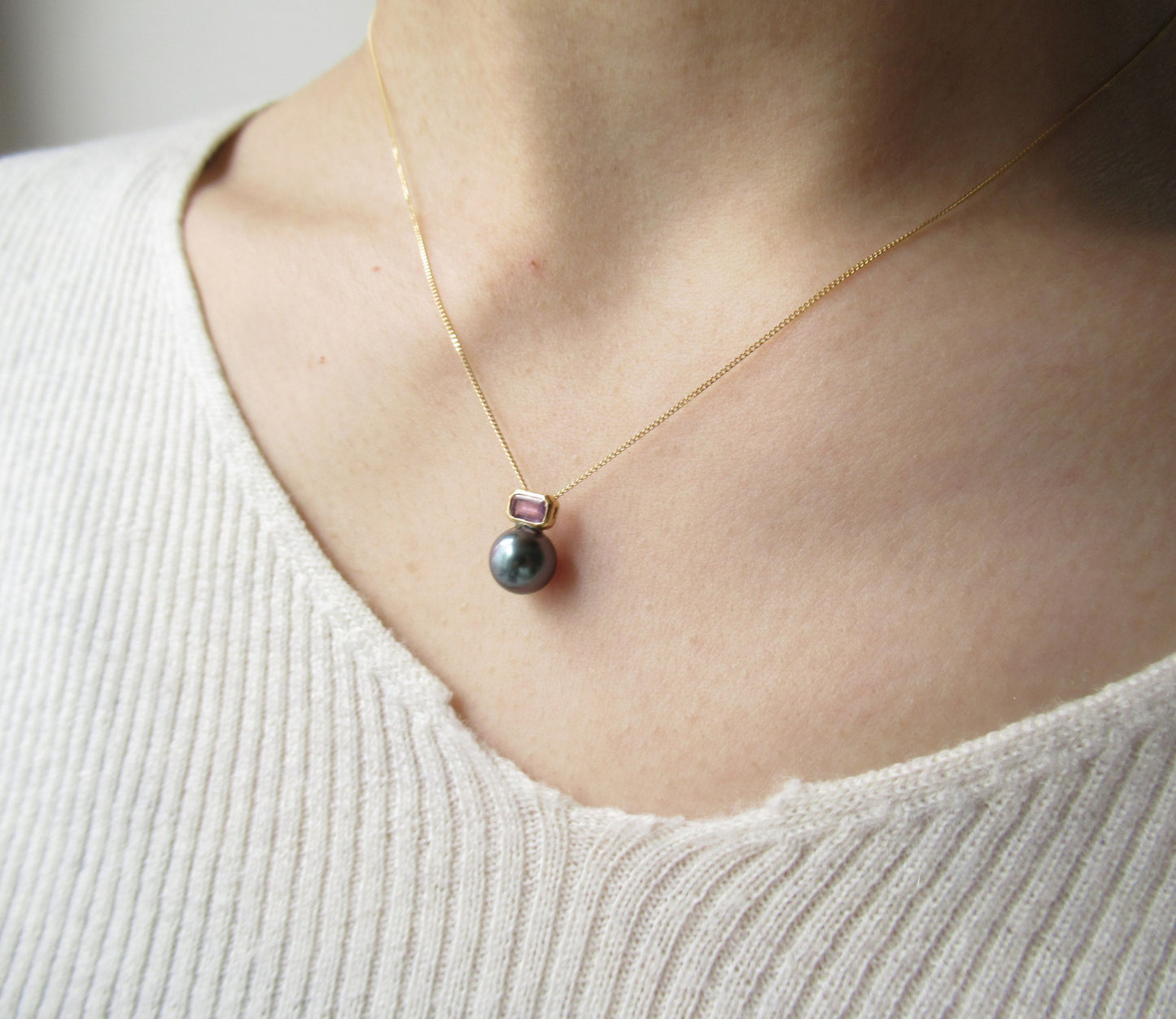 kerama pearl × pink sapphire necklace / K18 (40cm)