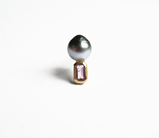 kerama pearl × pink sapphire earring / K18 (片耳)