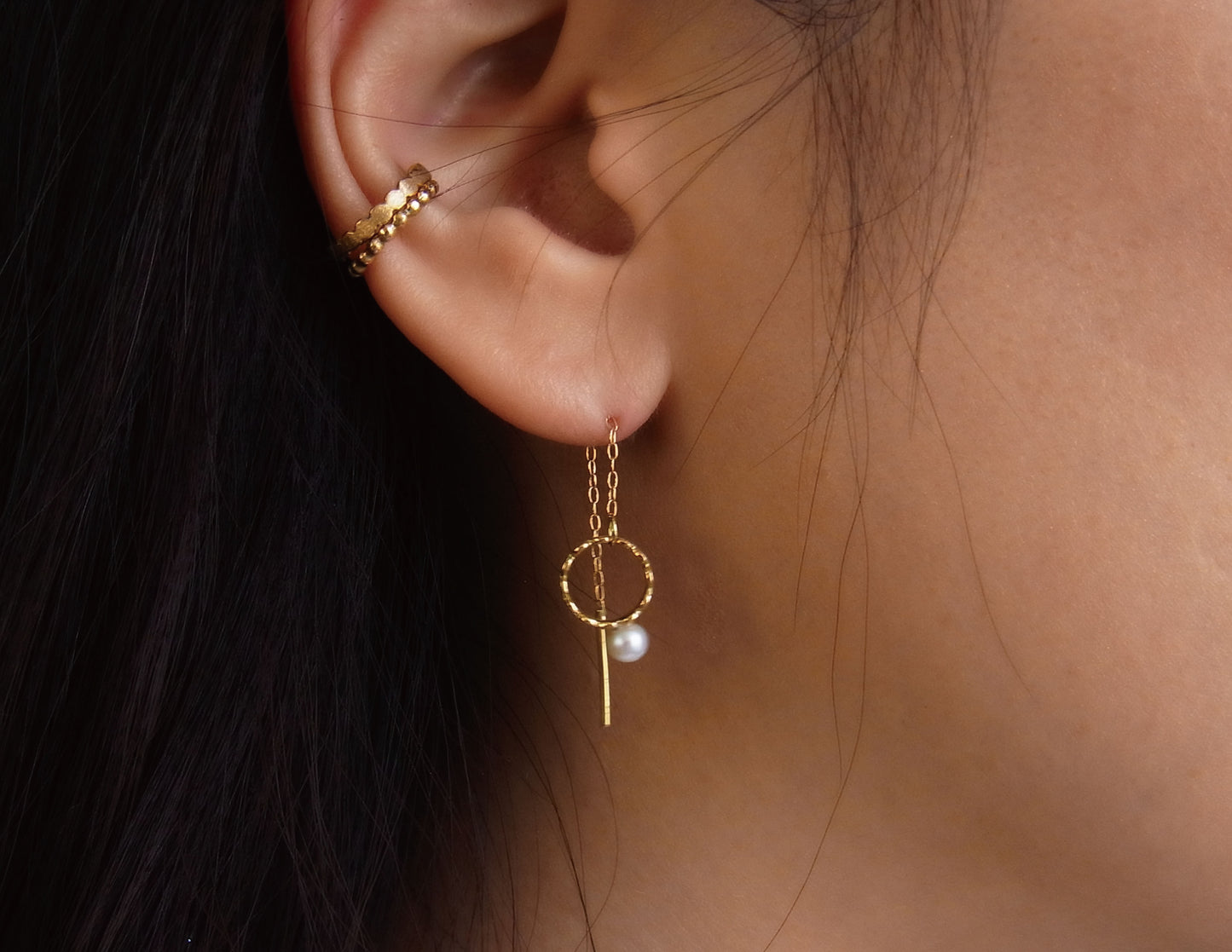 marumaru pearl chain earring 2 / K18 (片耳)